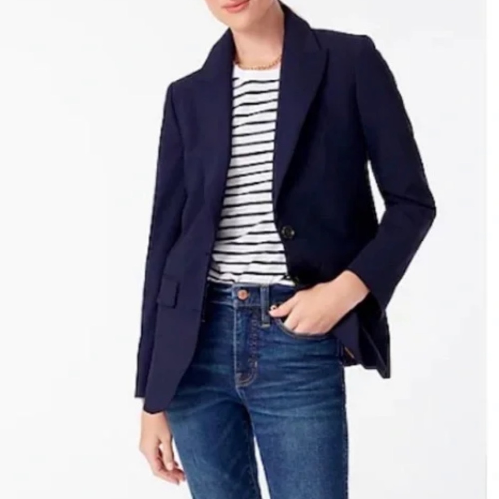 J. Crew Wool 1035 Bi-Stretch Blazer Navy Blue size 8 Jacket Sport Coat